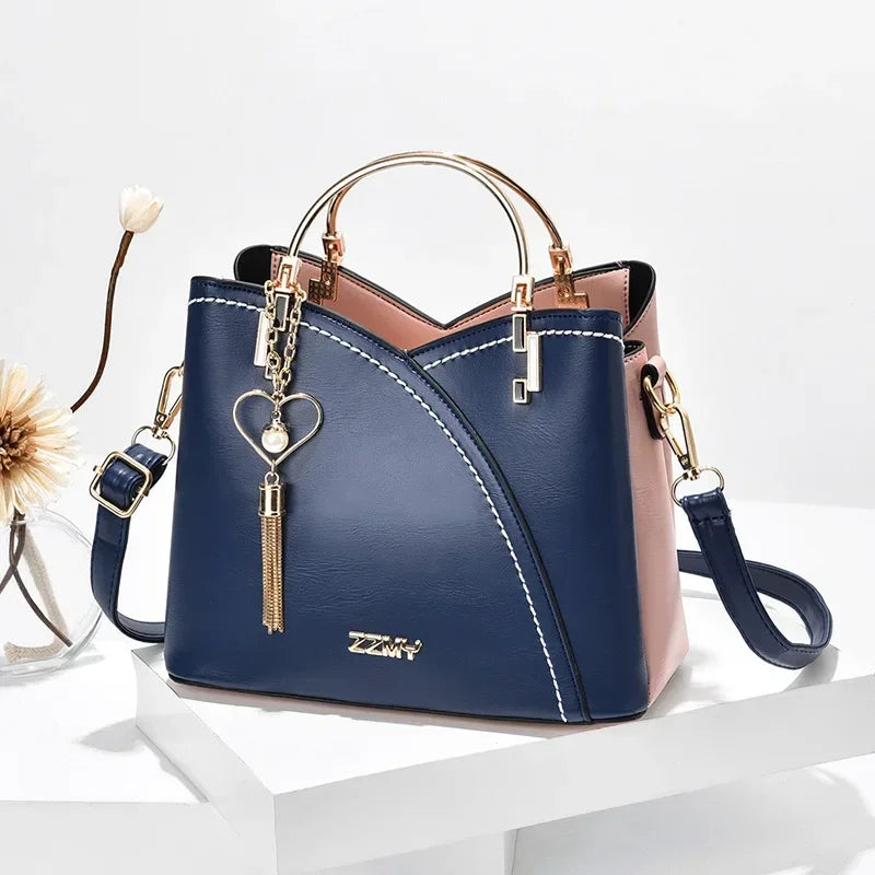 Women Handbag Patchwork Shoulder Messenger Office Work PU Leather Female Bag Ladies Luxury Handbag Fashion Elegant Shoulder Bag