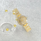2pcs and 1pcs Elegant Crystal Watch Stainless Steel Fashion Simple Luxury Full Crystal Bracelet Quartz Watch
