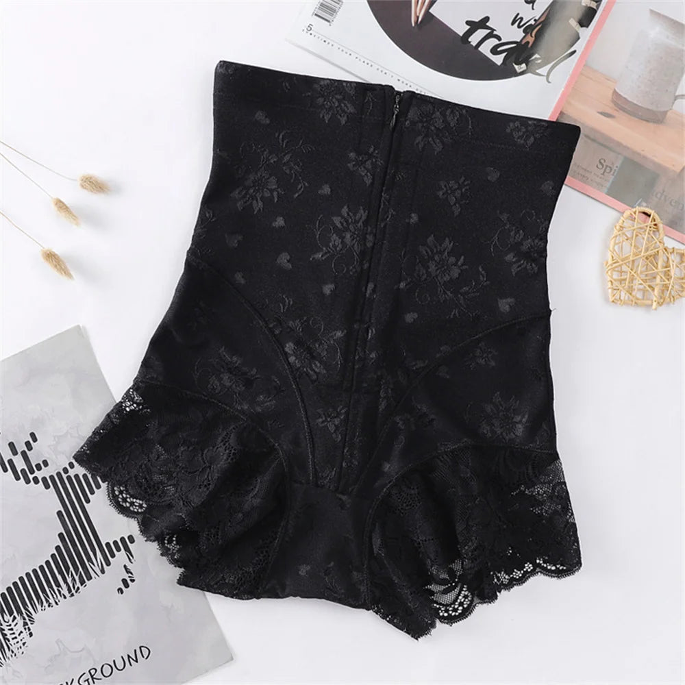 Sexy Lace Women High Waist Trainer Body Zipper Shaper Panties Tummy Control Slimming Belly Shapewear Girdle Waist Trainer Shorts