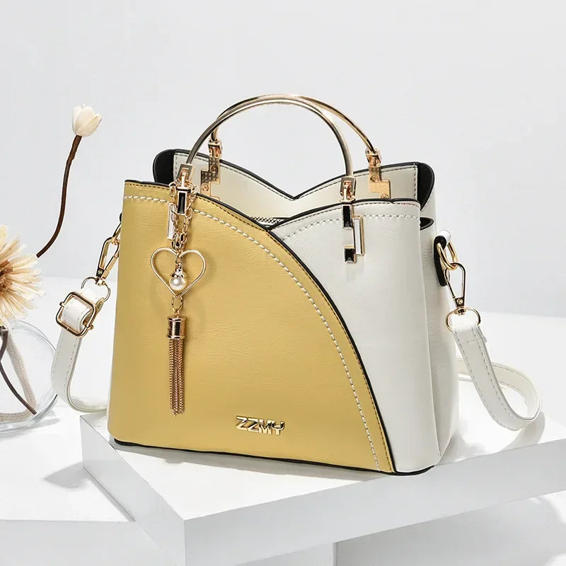 Women Handbag Patchwork Shoulder Messenger Office Work PU Leather Female Bag Ladies Luxury Handbag Fashion Elegant Shoulder Bag